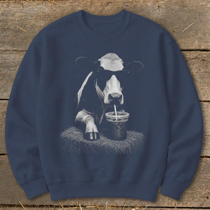Coffee Drinking Cow Sweatshirt