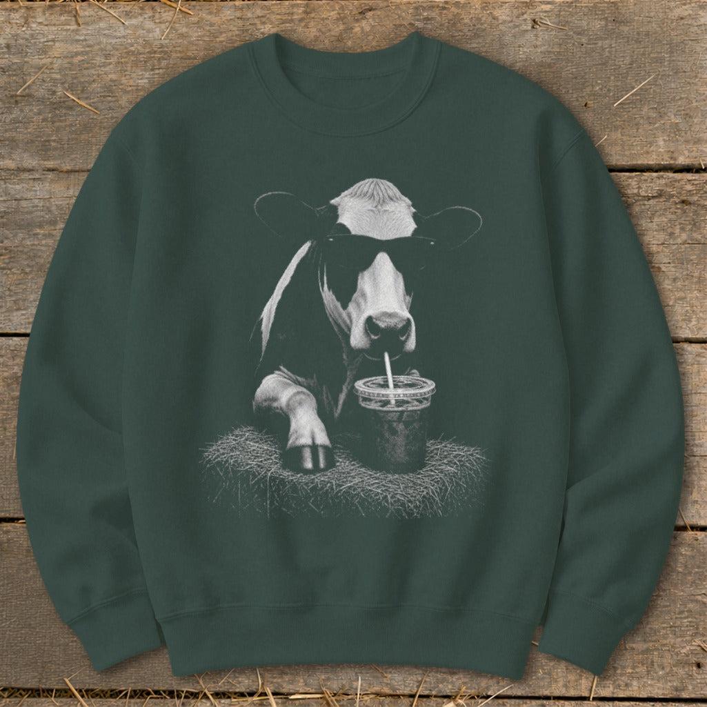 Coffee Drinking Cow Sweatshirt