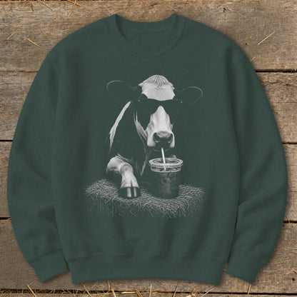 Coffee Drinking Cow Sweatshirt