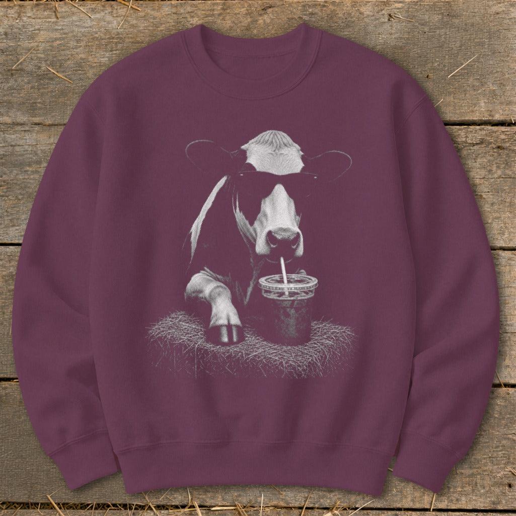 Coffee Drinking Cow Sweatshirt