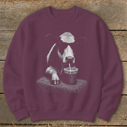 Coffee Drinking Cow Sweatshirt