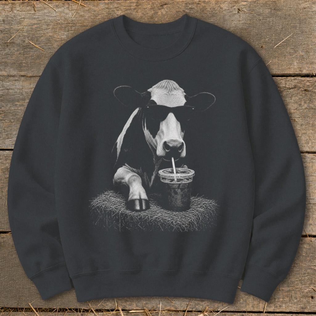 Coffee Drinking Cow Sweatshirt