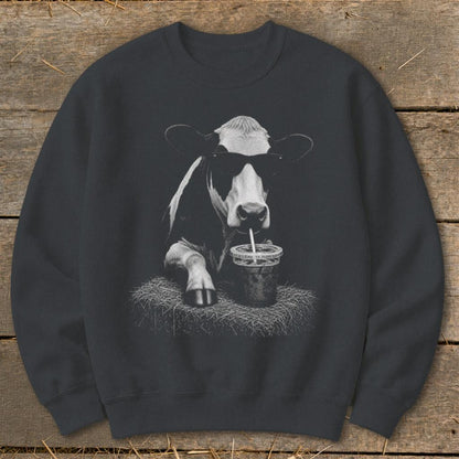 Coffee Drinking Cow Sweatshirt