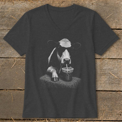 Coffee Drinking Cow V-neck