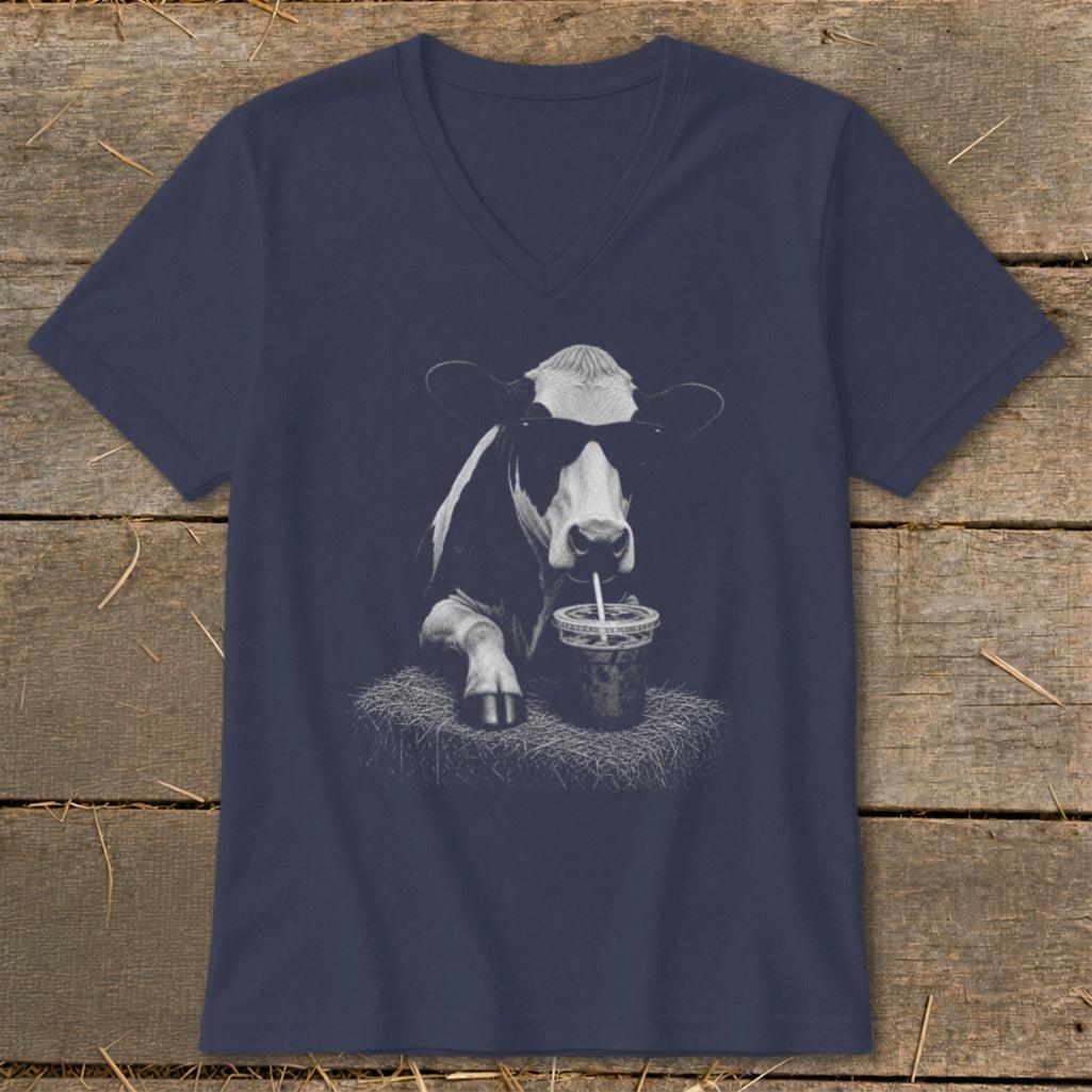 Coffee Drinking Cow V-neck