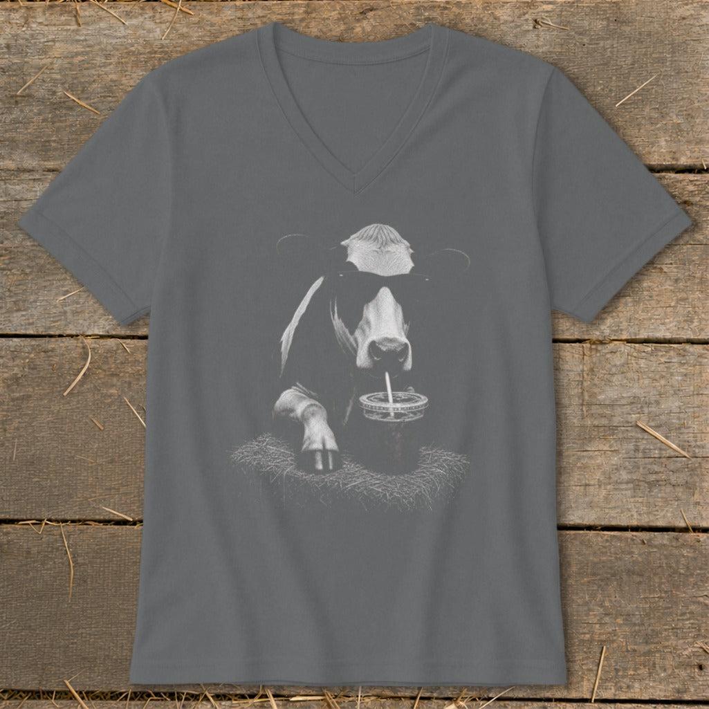 Coffee Drinking Cow V-neck