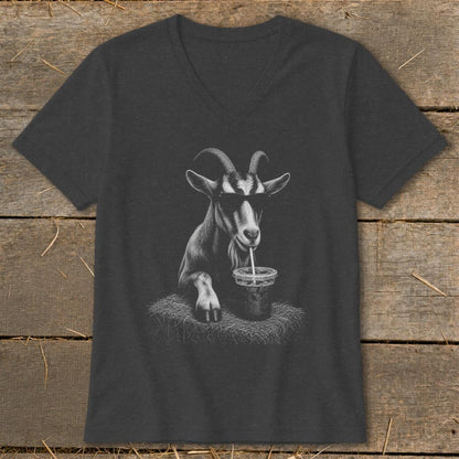 Coffee Drinking Goat V-neck