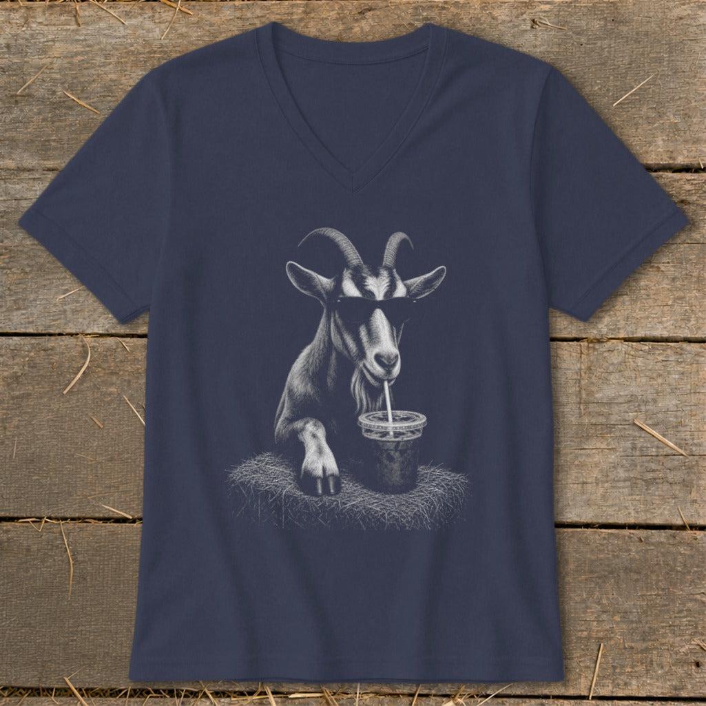 Coffee Drinking Goat V-neck