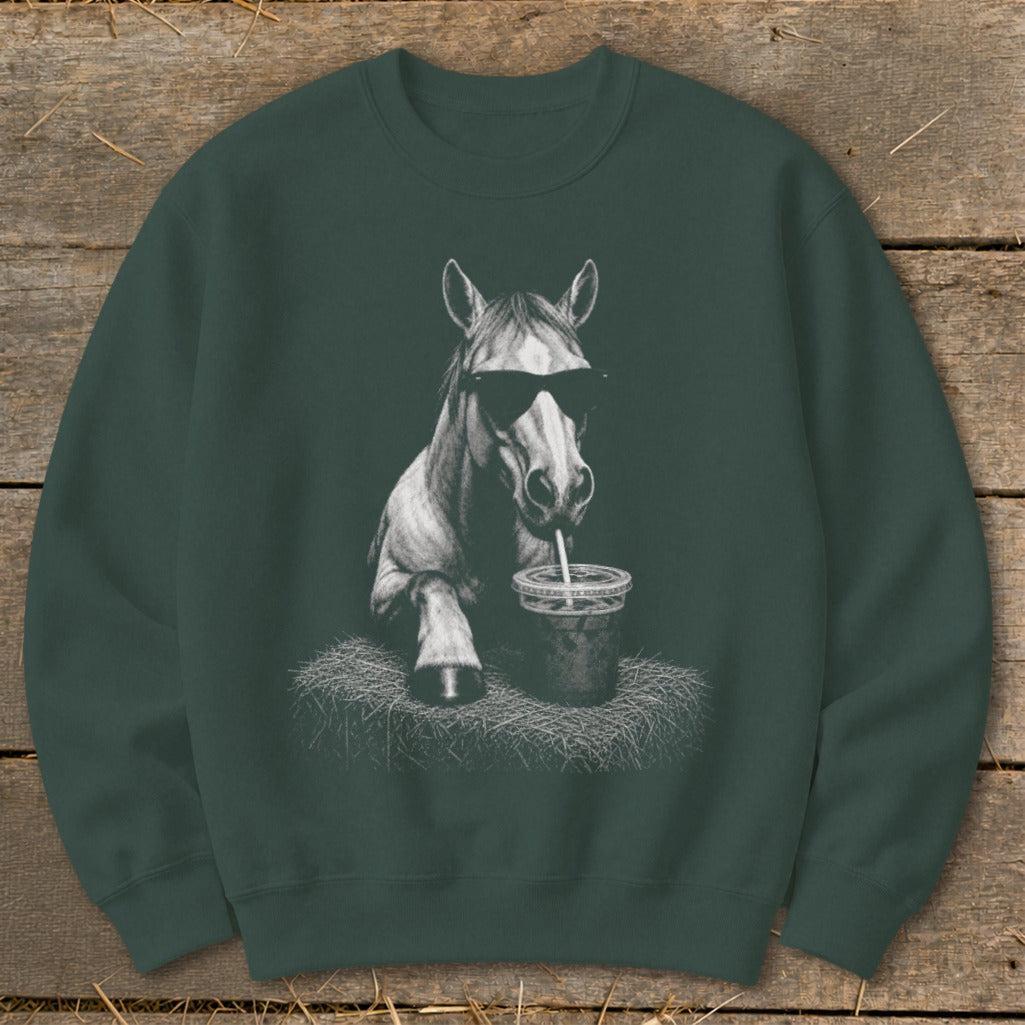 Coffee Drinking Horse Sweatshirt