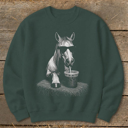 Coffee Drinking Horse Sweatshirt