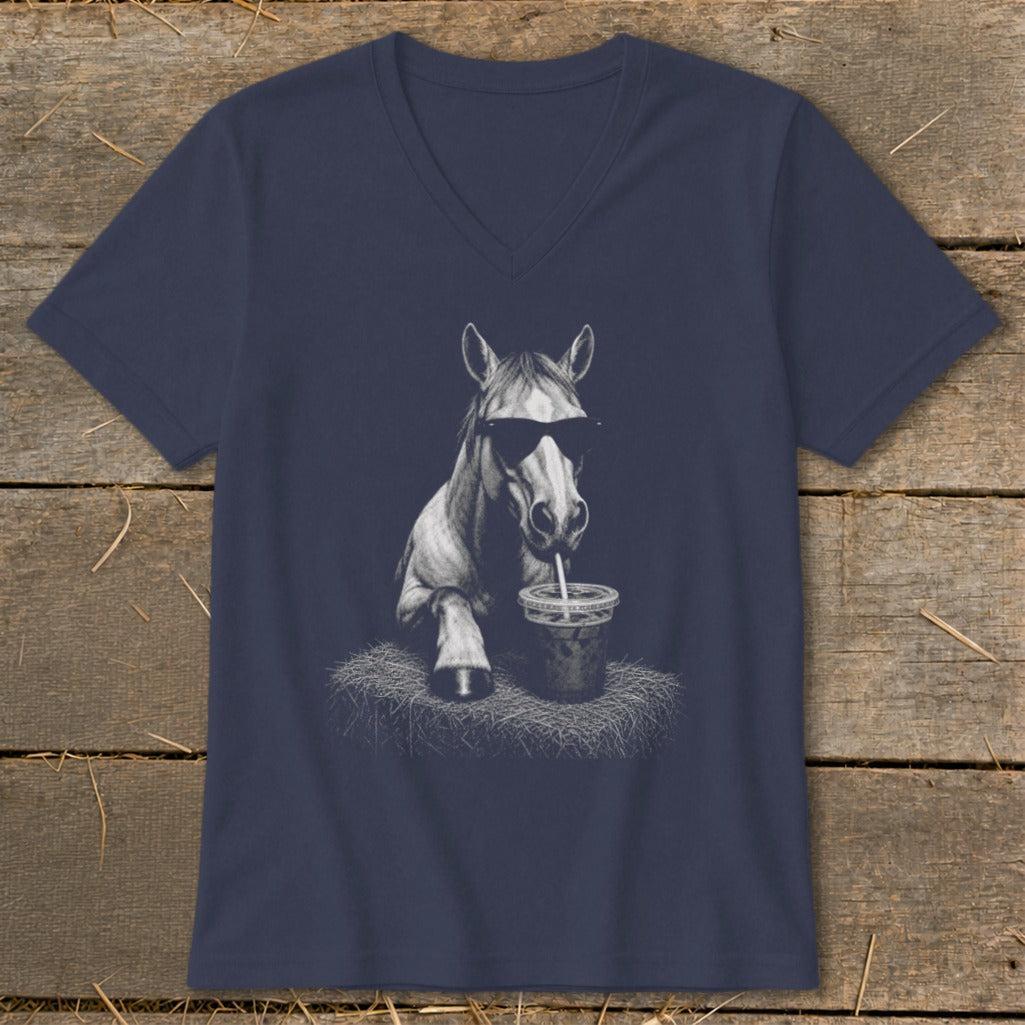 Coffee Drinking Horse V-neck
