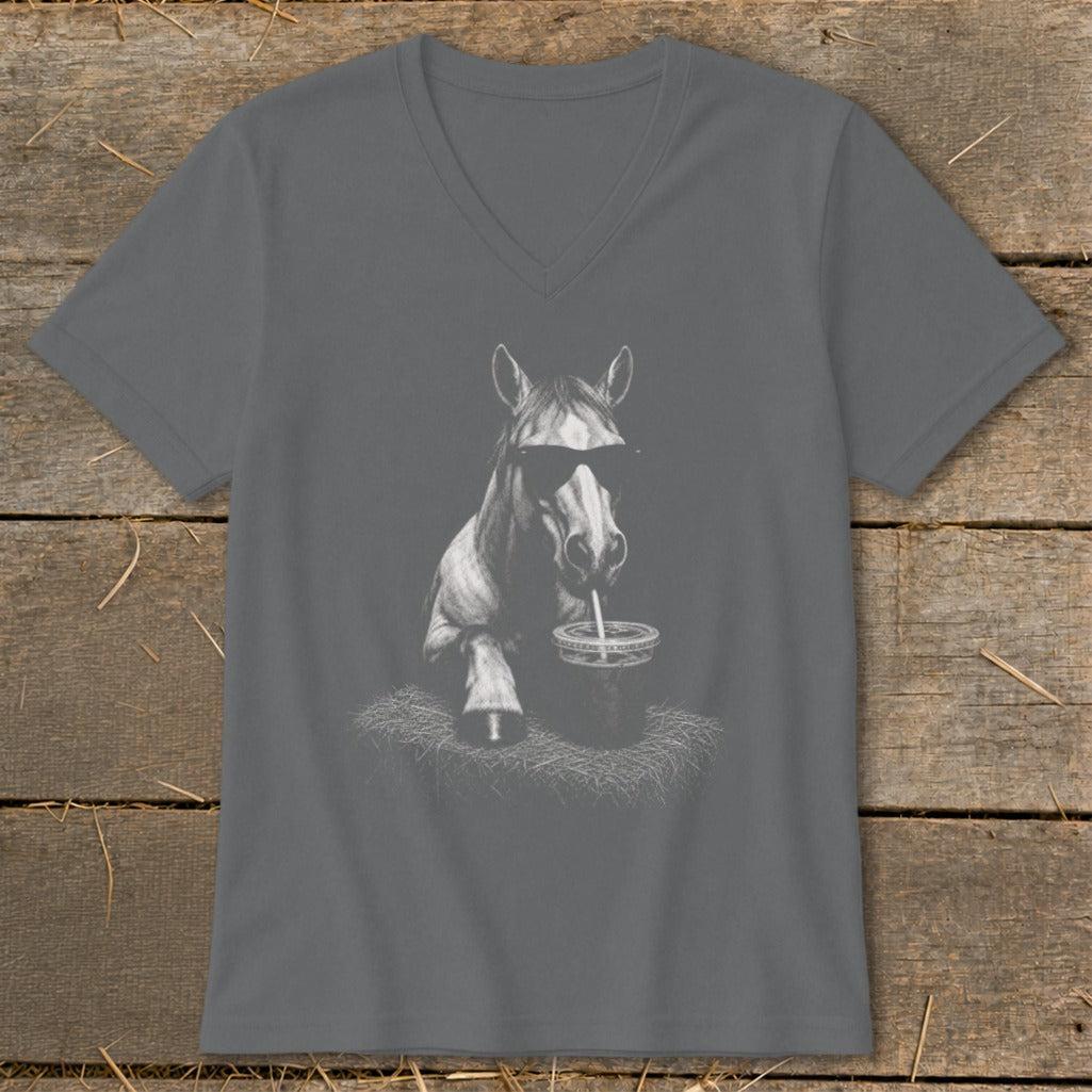 Coffee Drinking Horse V-neck