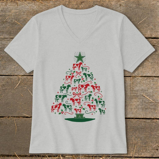 Colorful Cow Tree V-neck