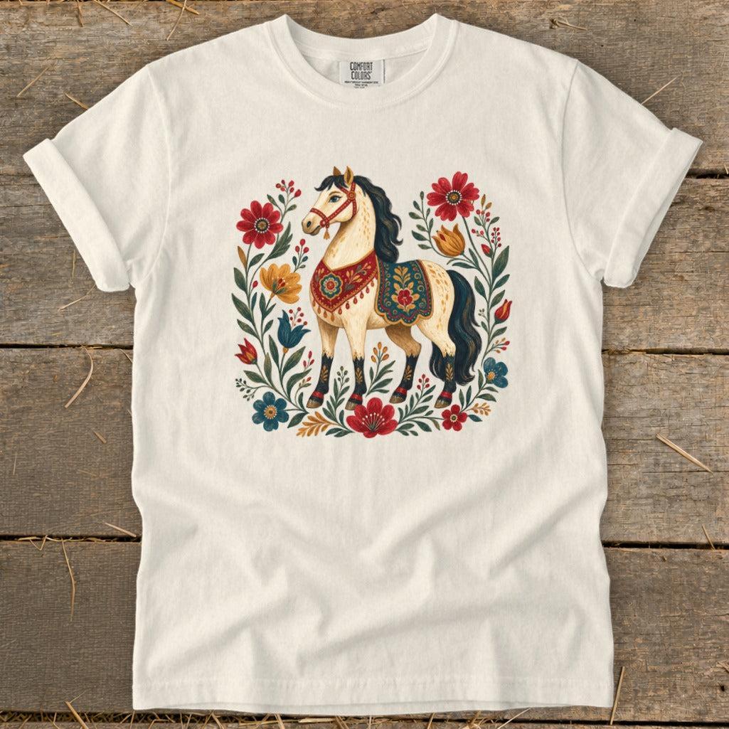 Colorful Folk Art Horse Signature Tee