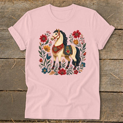 Colorful Folk Art Horse Softstyle Tee