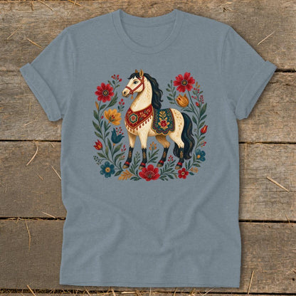 Colorful Folk Art Horse Softstyle Tee