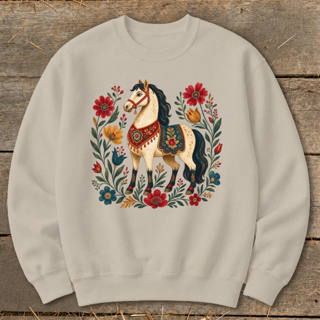 Colorful Folk Art Horse Sweatshirt