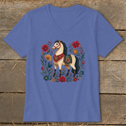 Colorful Folk Art Horse V-neck