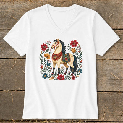 Colorful Folk Art Horse V-neck