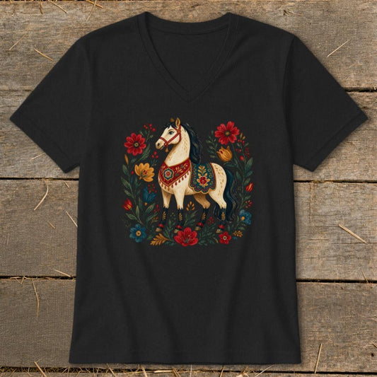 Colorful Folk Art Horse V-neck