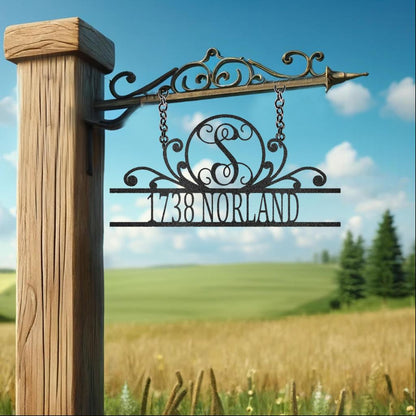 Custom Address Scroll Family Name Metal Art Sign