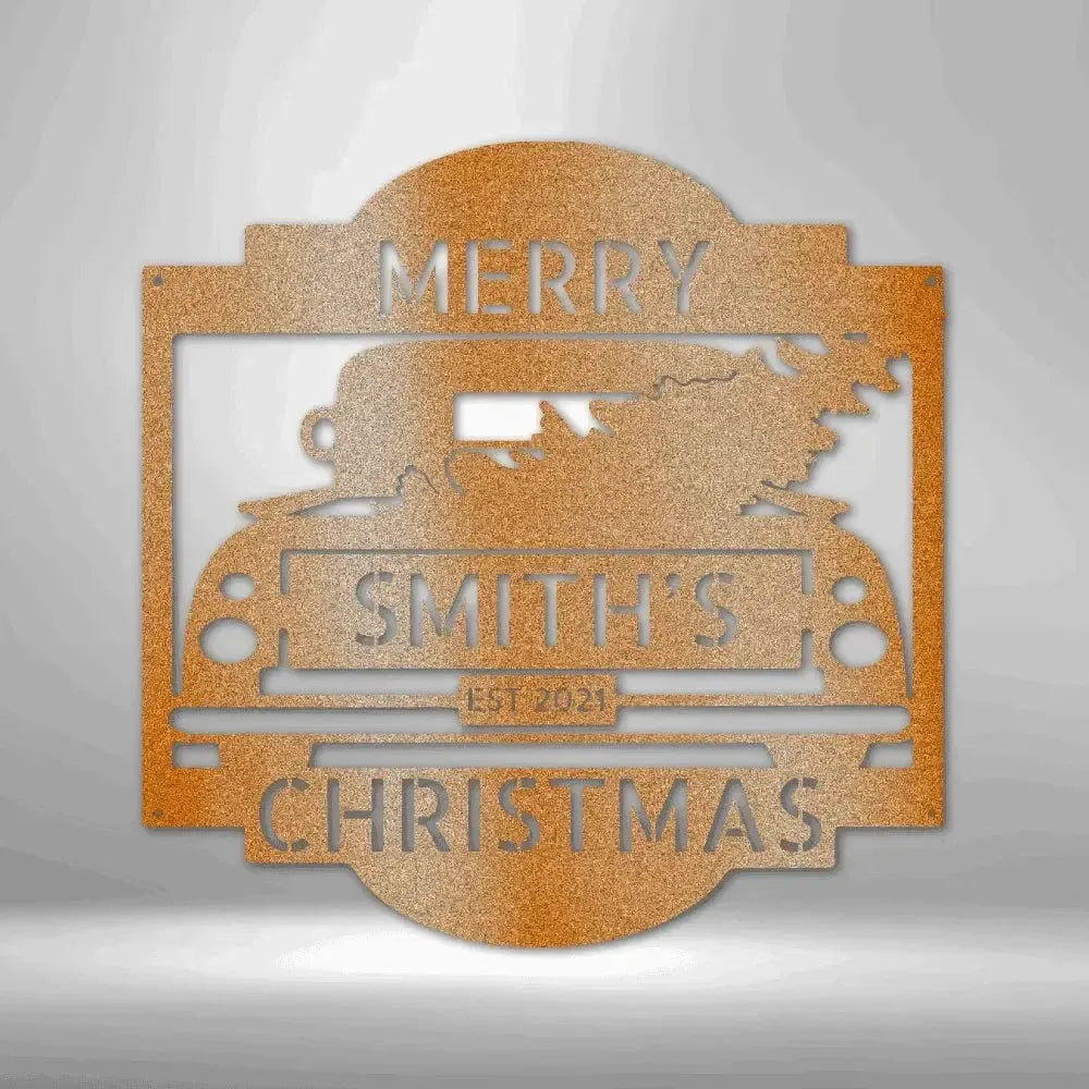 Custom Christmas Truck Metal Art Sign