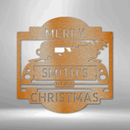 Custom Christmas Truck Metal Art Sign