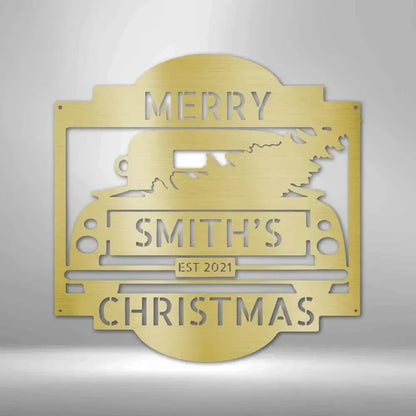 Custom Christmas Truck Metal Art Sign