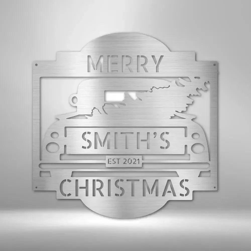 Custom Christmas Truck Metal Art Sign