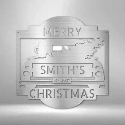 Custom Christmas Truck Metal Art Sign