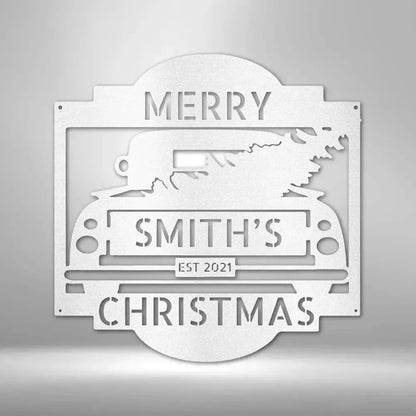 Custom Christmas Truck Metal Art Sign