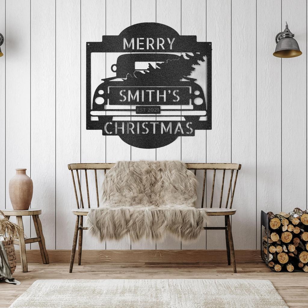 Custom Christmas Truck Metal Art Sign