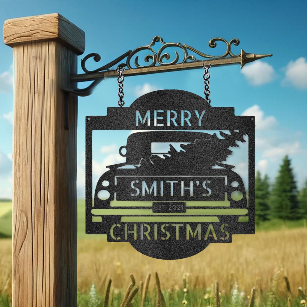 Custom Christmas Truck Metal Art Sign