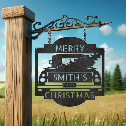 Custom Christmas Truck Metal Art Sign
