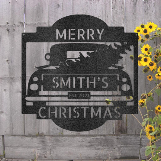 Custom Christmas Truck Metal Art Sign