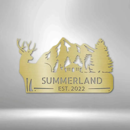 Custom Cottage and Mountains Metal Art Sign