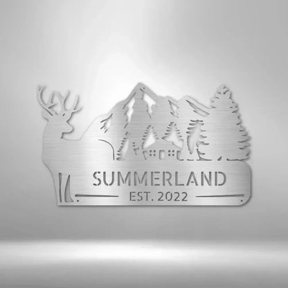 Custom Cottage and Mountains Metal Art Sign