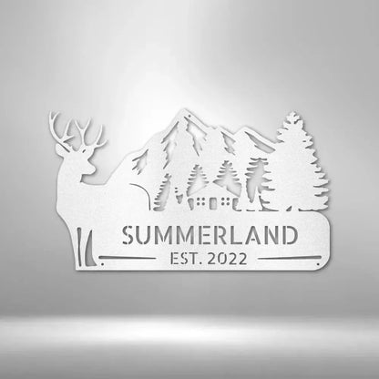 Custom Cottage and Mountains Metal Art Sign