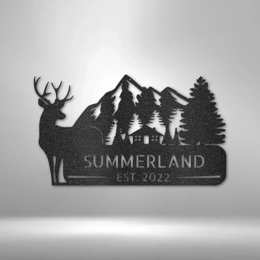 Custom Cottage and Mountains Metal Art Sign