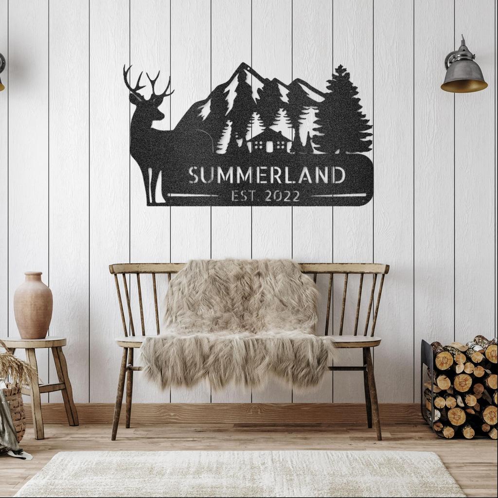 Custom Cottage and Mountains Metal Art Sign
