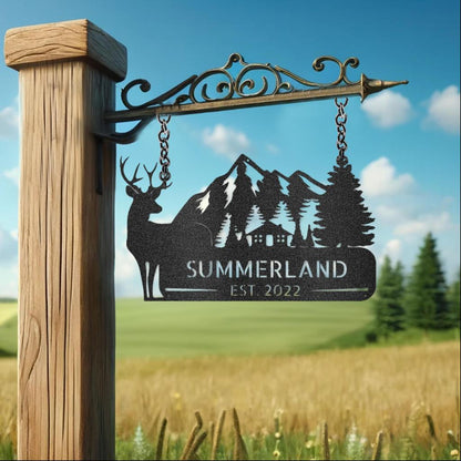 Custom Cottage and Mountains Metal Art Sign
