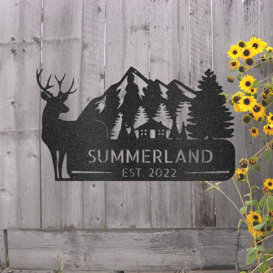 Custom Cottage and Mountains Metal Art Sign