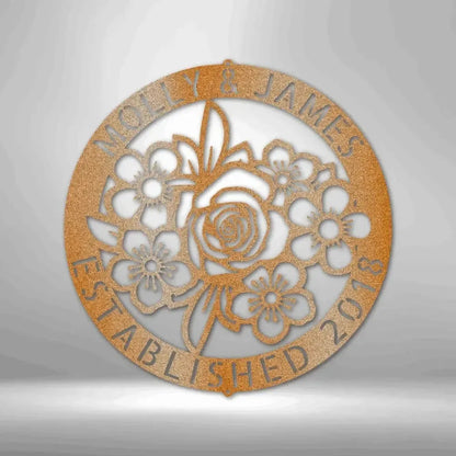 Custom Couple Floral Ring Metal Art Sign