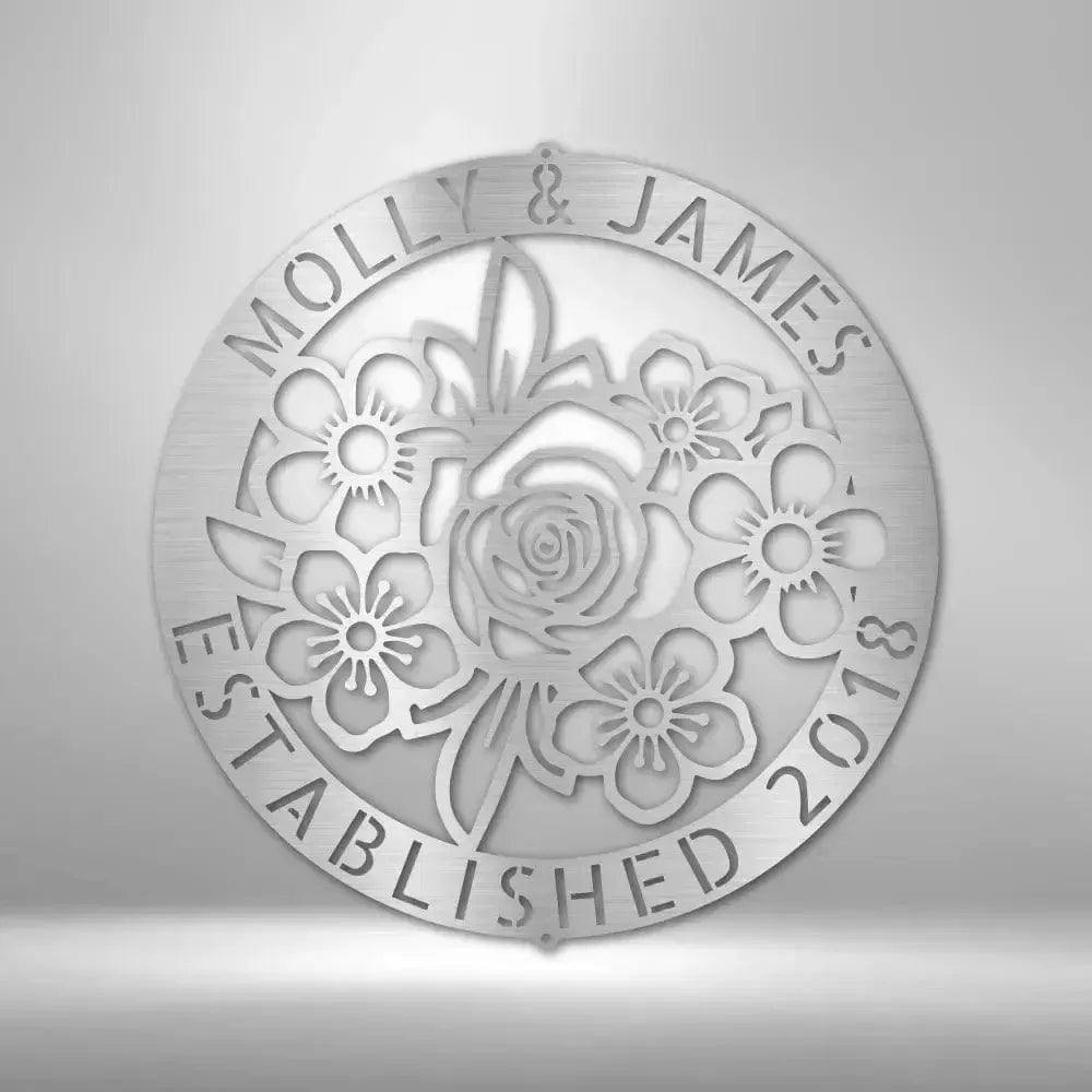 Custom Couple Floral Ring Metal Art Sign