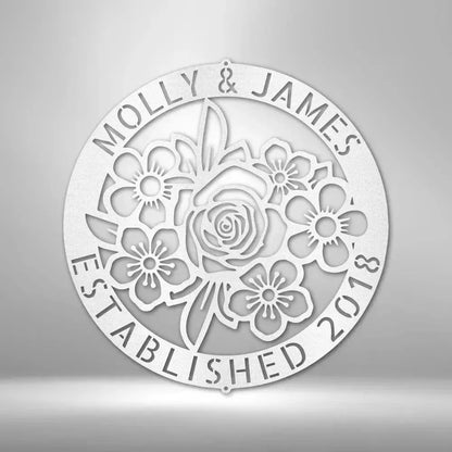 Custom Couple Floral Ring Metal Art Sign