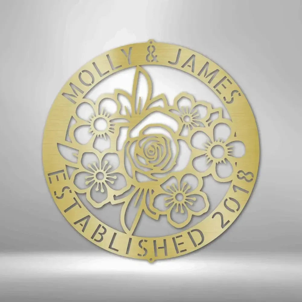Custom Couple Floral Ring Metal Art Sign
