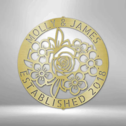 Custom Couple Floral Ring Metal Art Sign