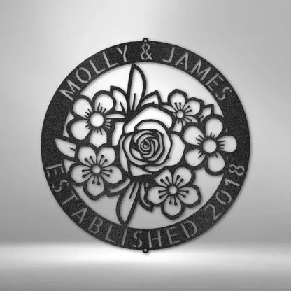 Custom Couple Floral Ring Metal Art Sign