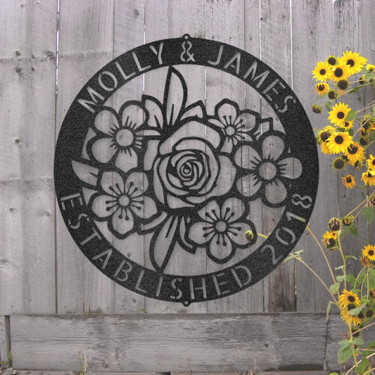 Custom Couple Floral Ring Metal Art Sign