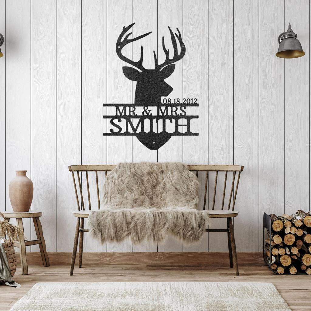 Custom Couples Deer Head Metal Art Sign